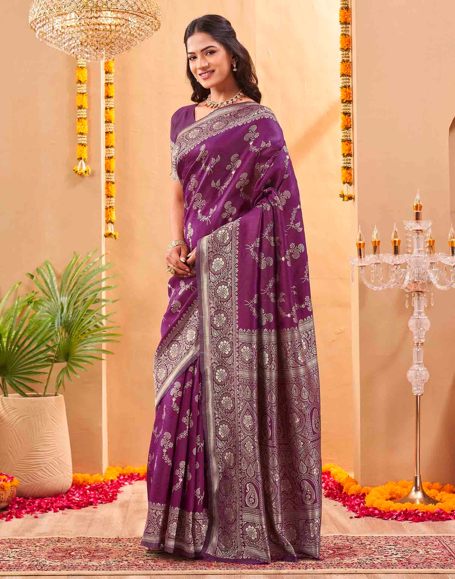 Purple Silk Woven Banarasi Saree