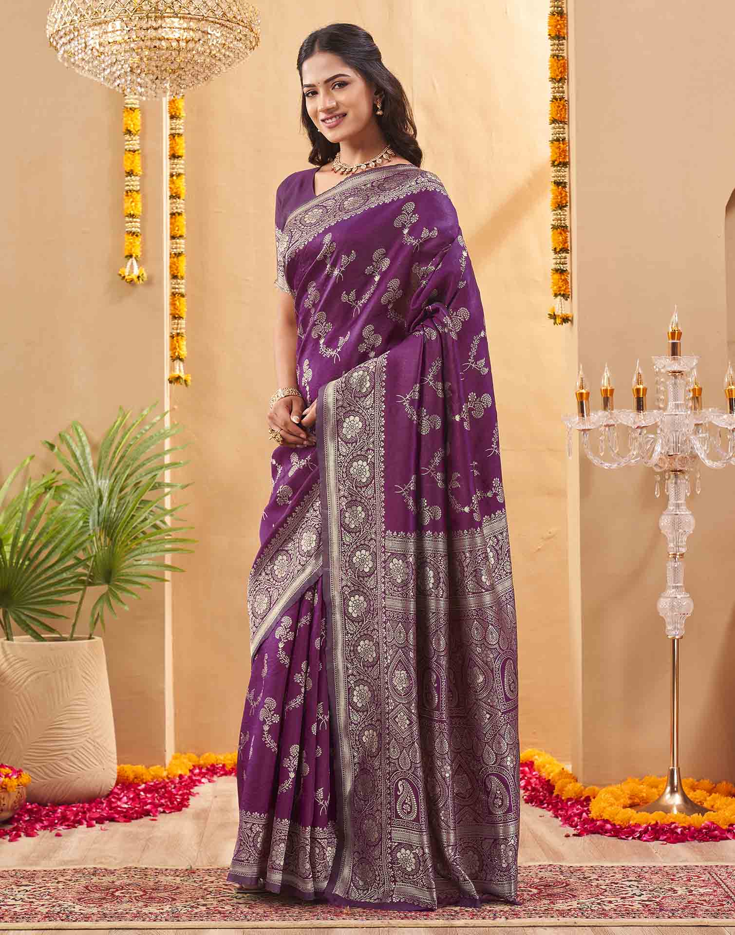 Purple Silk Woven Banarasi Saree