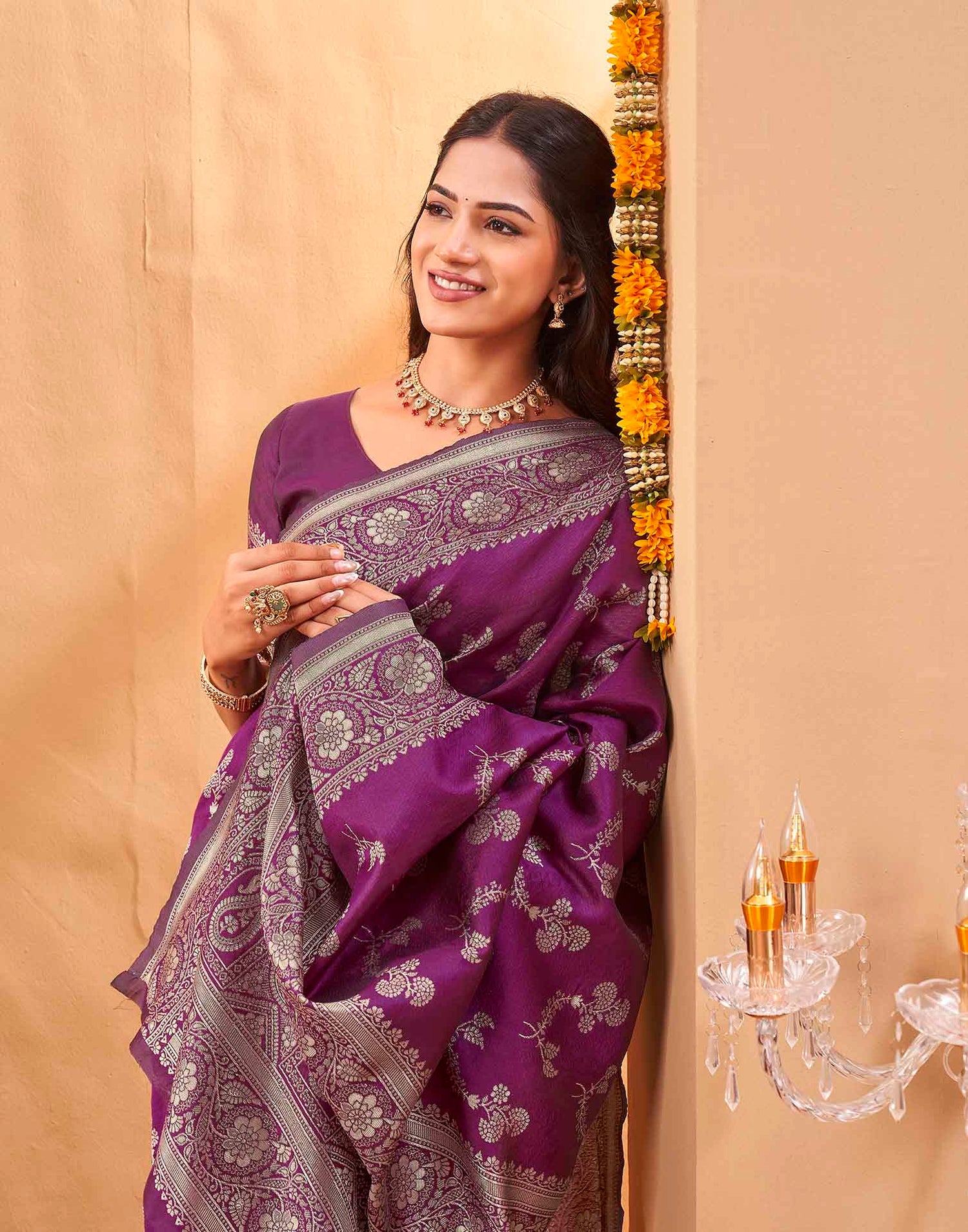 Purple Silk Woven Banarasi Saree