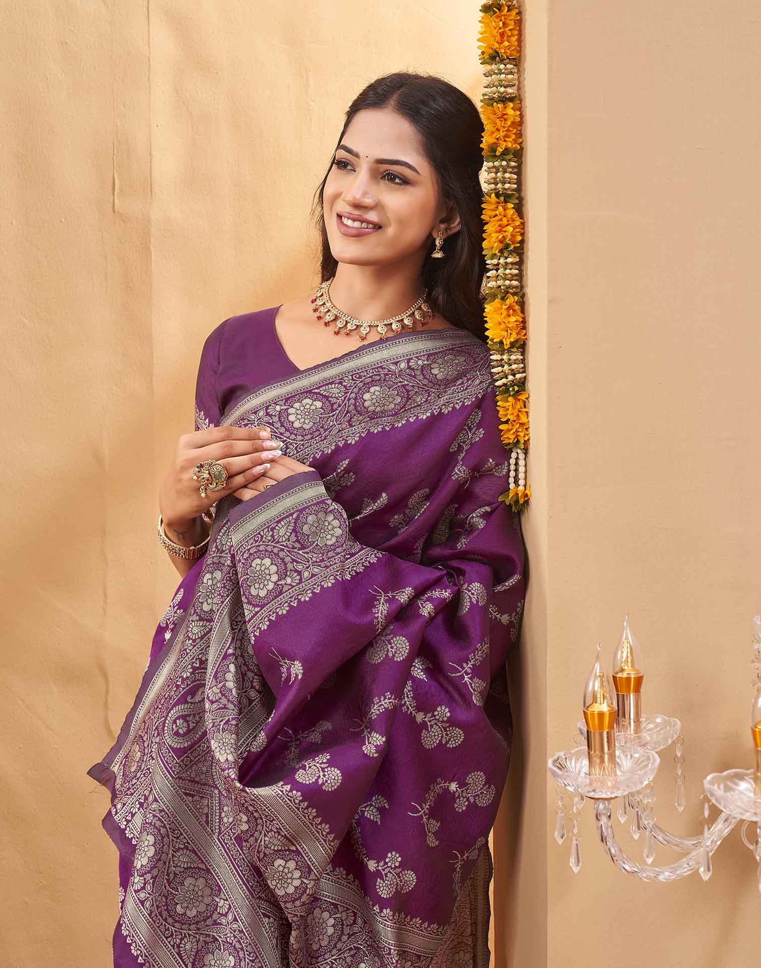 Purple Silk Woven Banarasi Saree