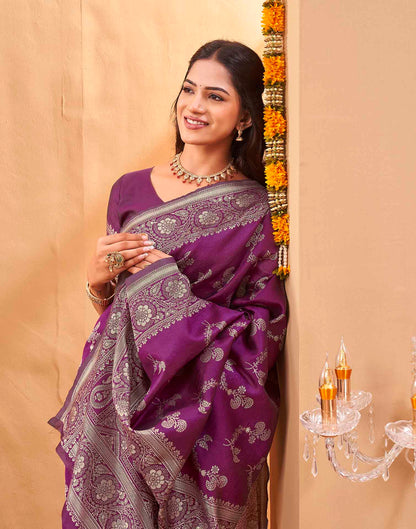 Purple Silk Woven Banarasi Saree
