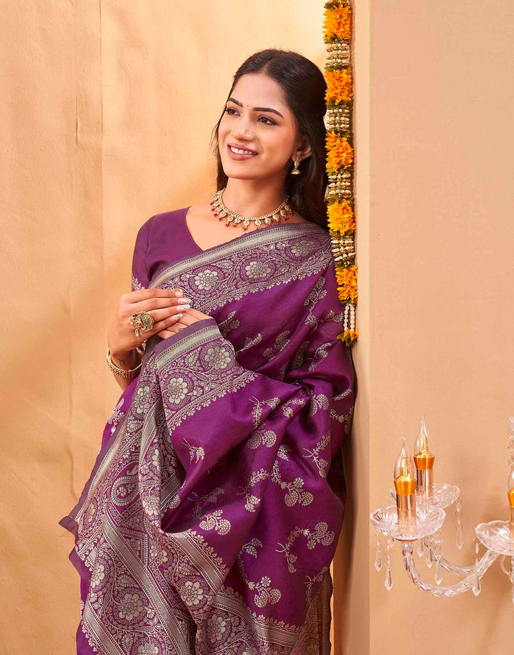 Purple Silk Woven Banarasi Saree