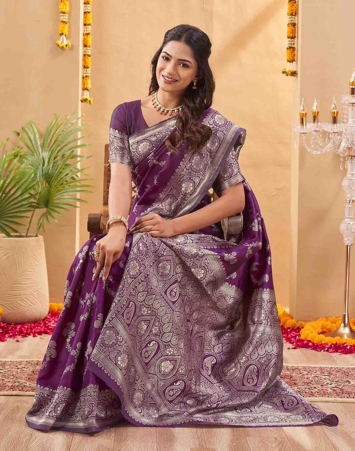 Purple Silk Woven Banarasi Saree