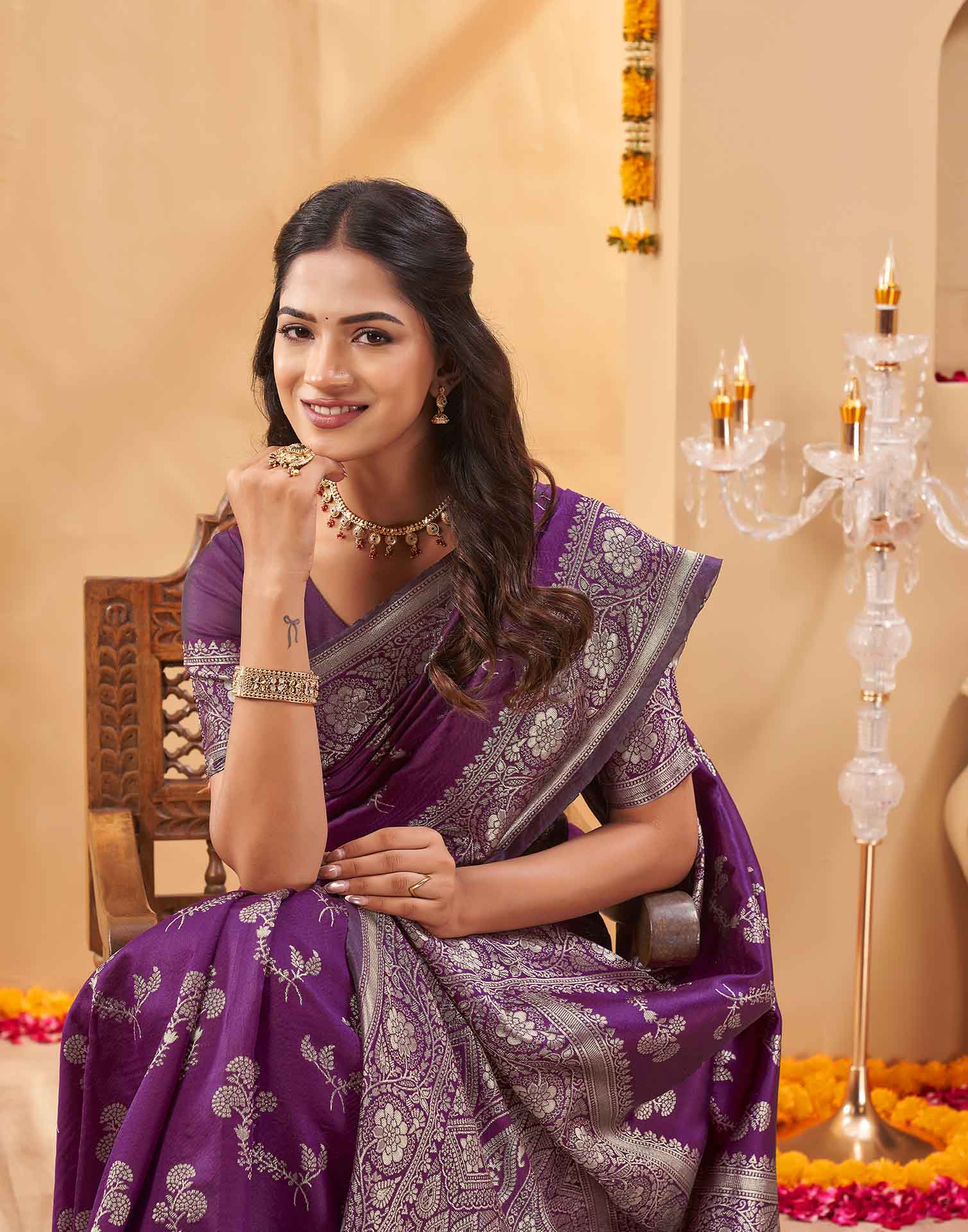 Purple Silk Woven Banarasi Saree