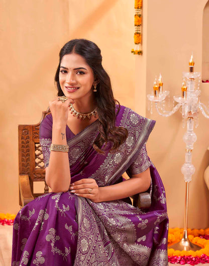 Purple Silk Woven Banarasi Saree