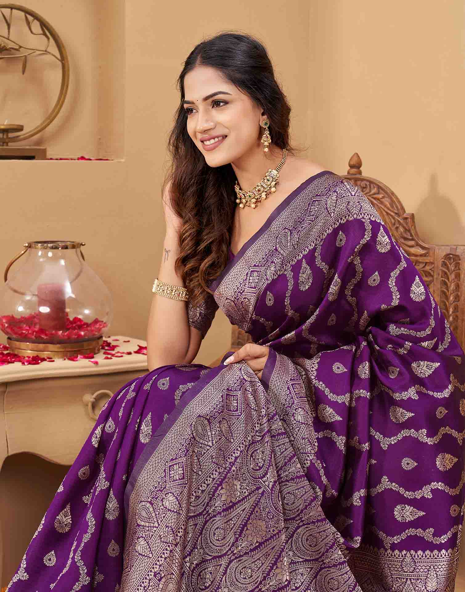 Purple Silk Woven Banarasi Saree
