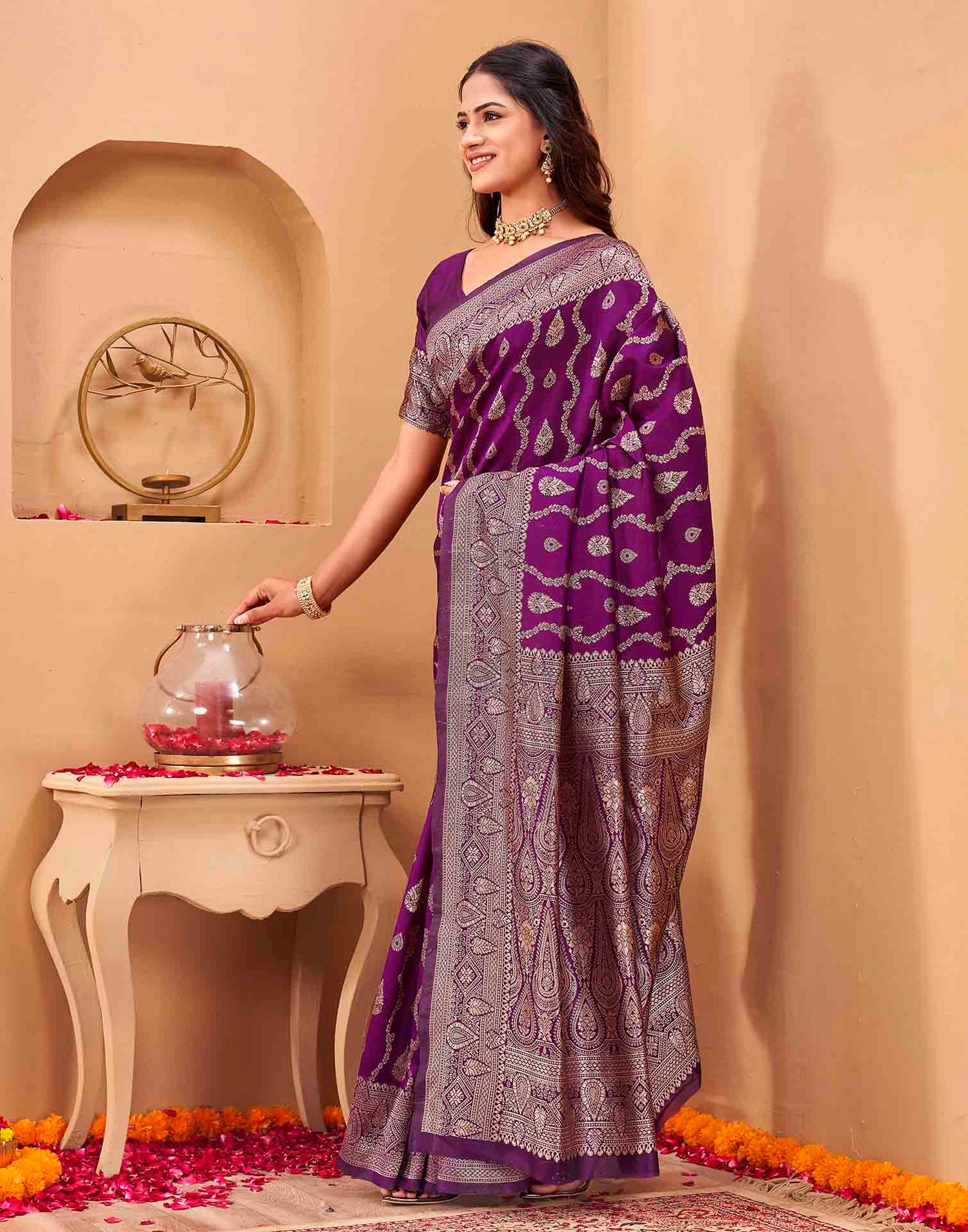 Purple Silk Woven Banarasi Saree