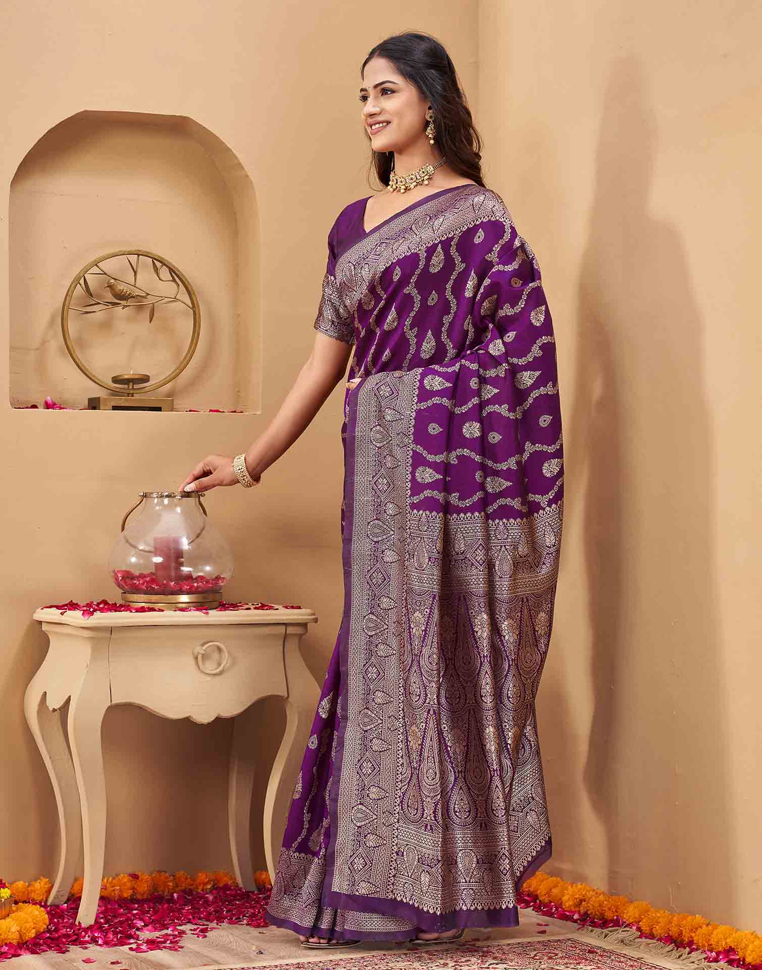 Purple Silk Woven Banarasi Saree