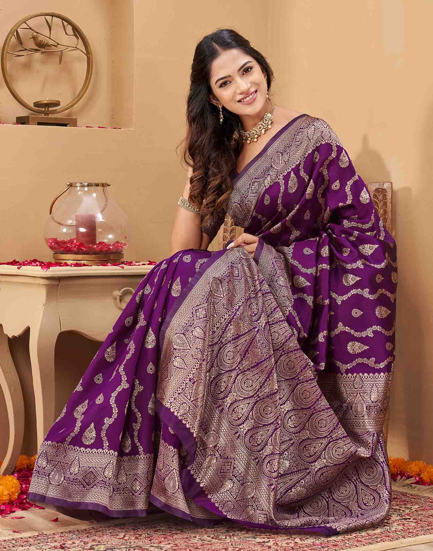 Purple Silk Woven Banarasi Saree