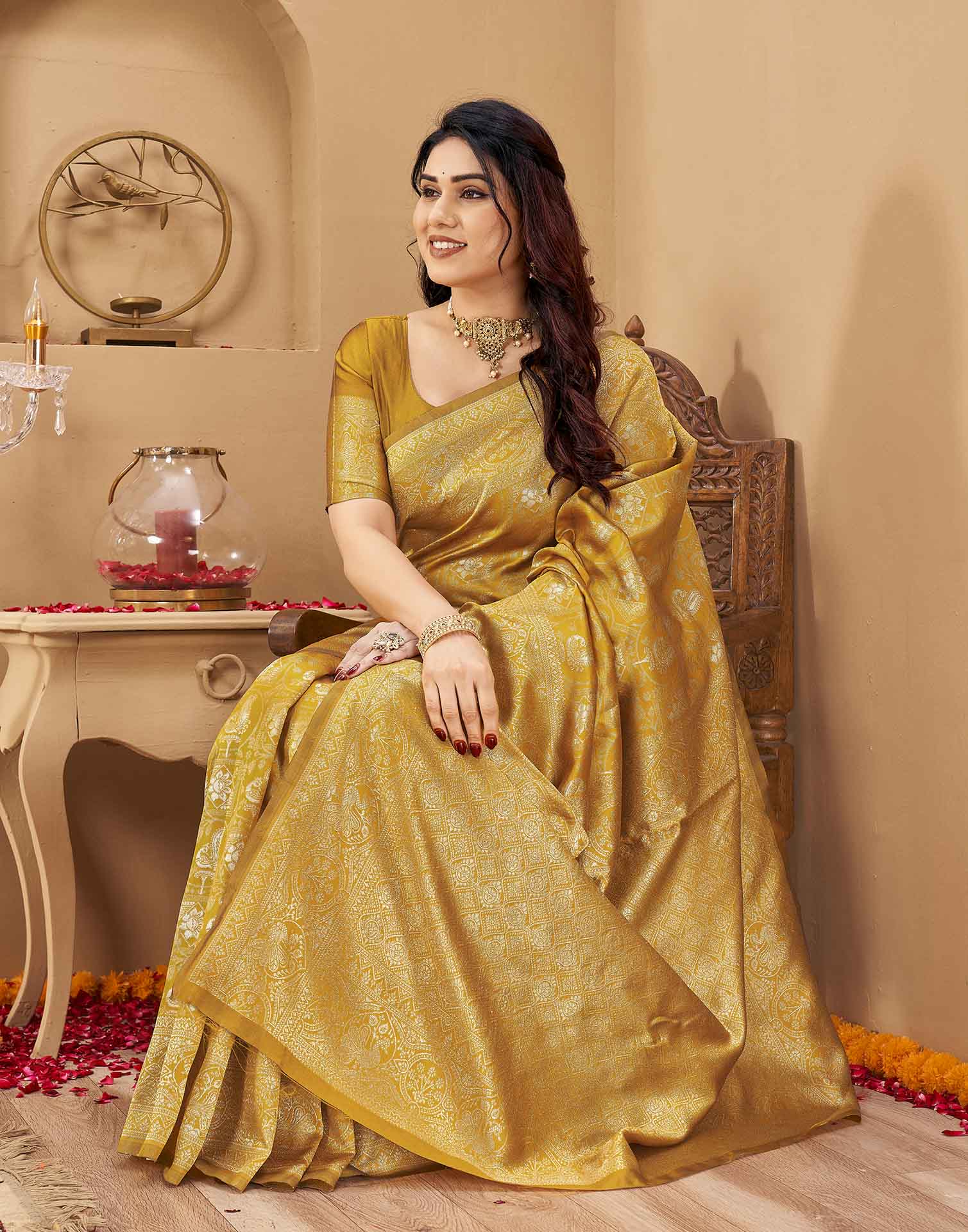 Yellow Silk Woven Banarasi Saree