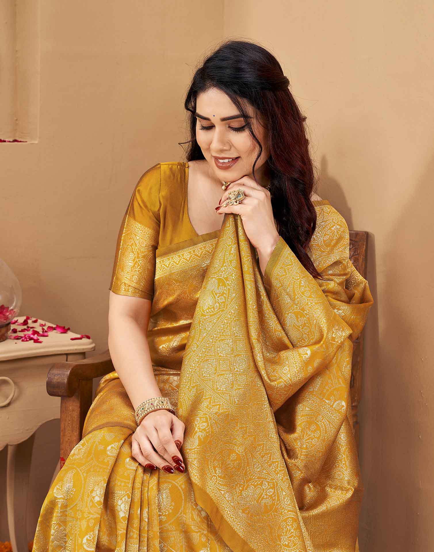 Yellow Silk Woven Banarasi Saree