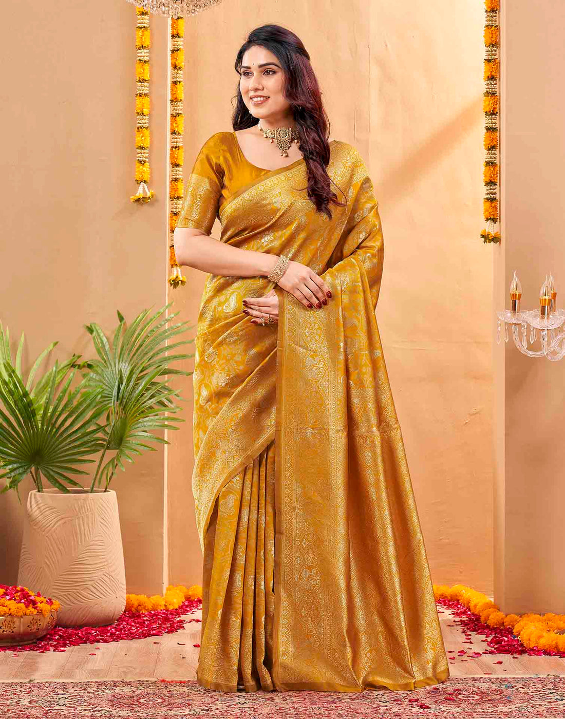 Yellow Silk Woven Banarasi Saree