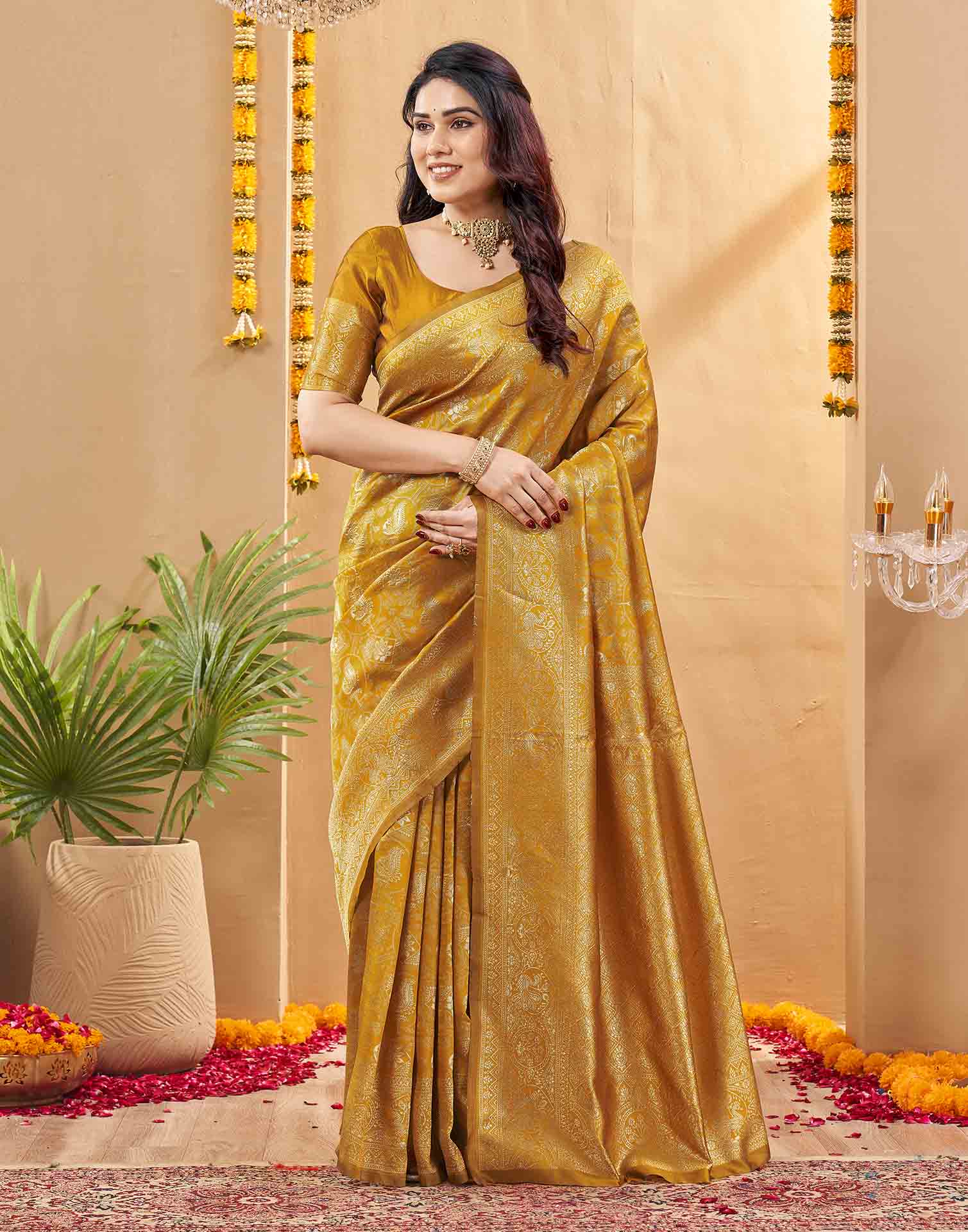 Yellow Silk Woven Banarasi Saree