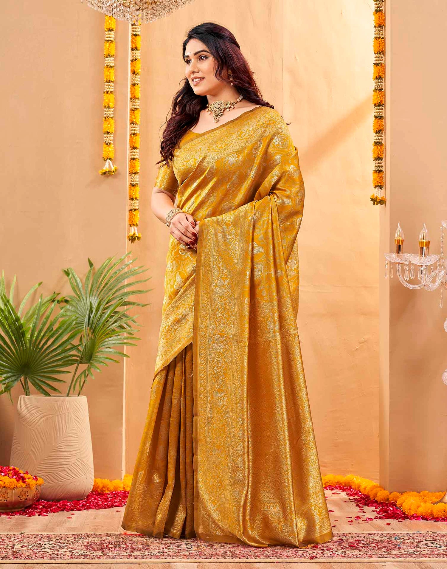 Yellow Silk Woven Banarasi Saree