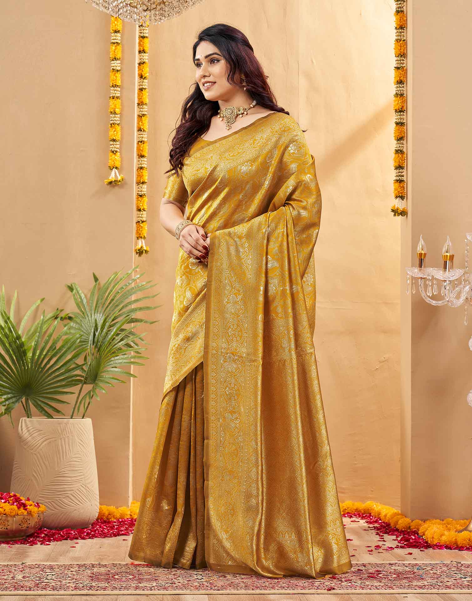 Yellow Silk Woven Banarasi Saree