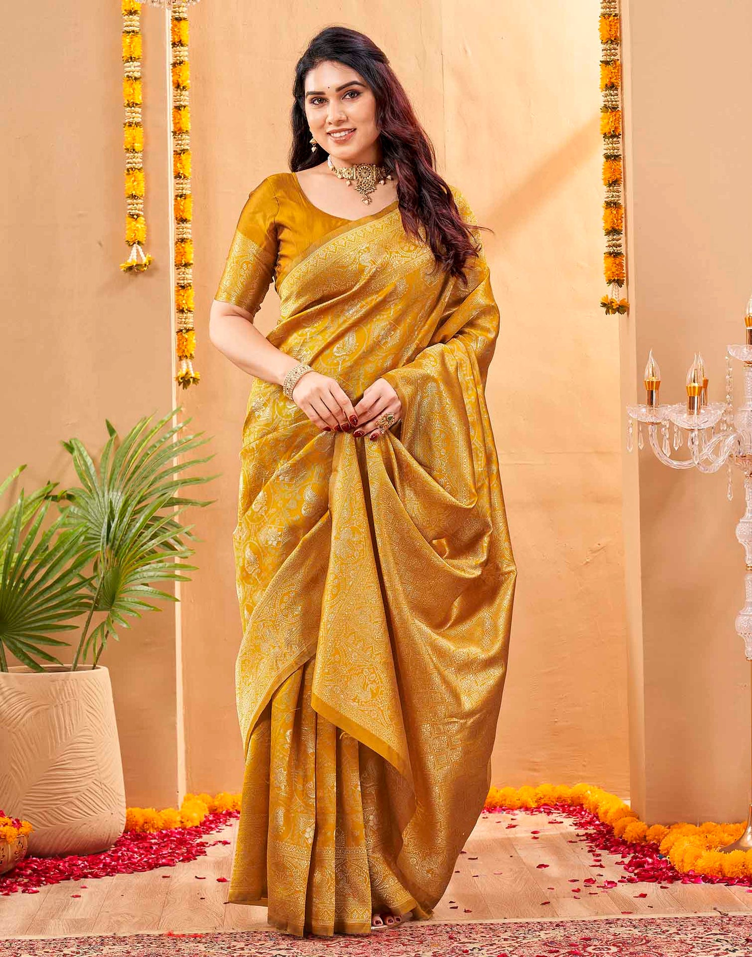 Yellow Silk Woven Banarasi Saree
