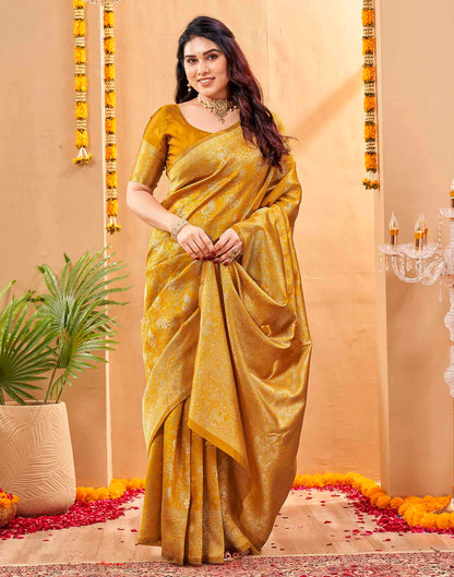 Yellow Silk Woven Banarasi Saree