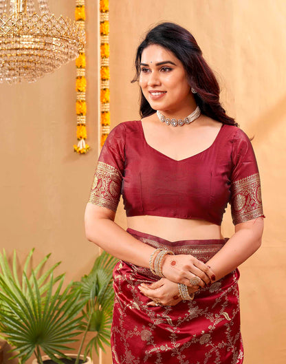 Maroon Silk Woven Banarasi Saree