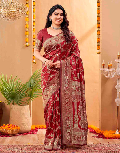 Maroon Silk Woven Banarasi Saree