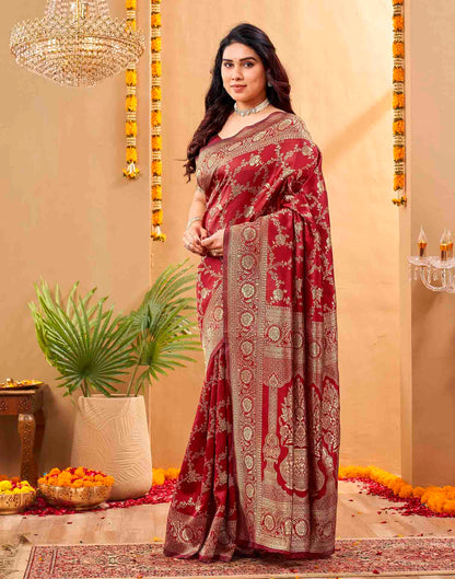 Maroon Silk Woven Banarasi Saree