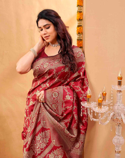 Maroon Silk Woven Banarasi Saree