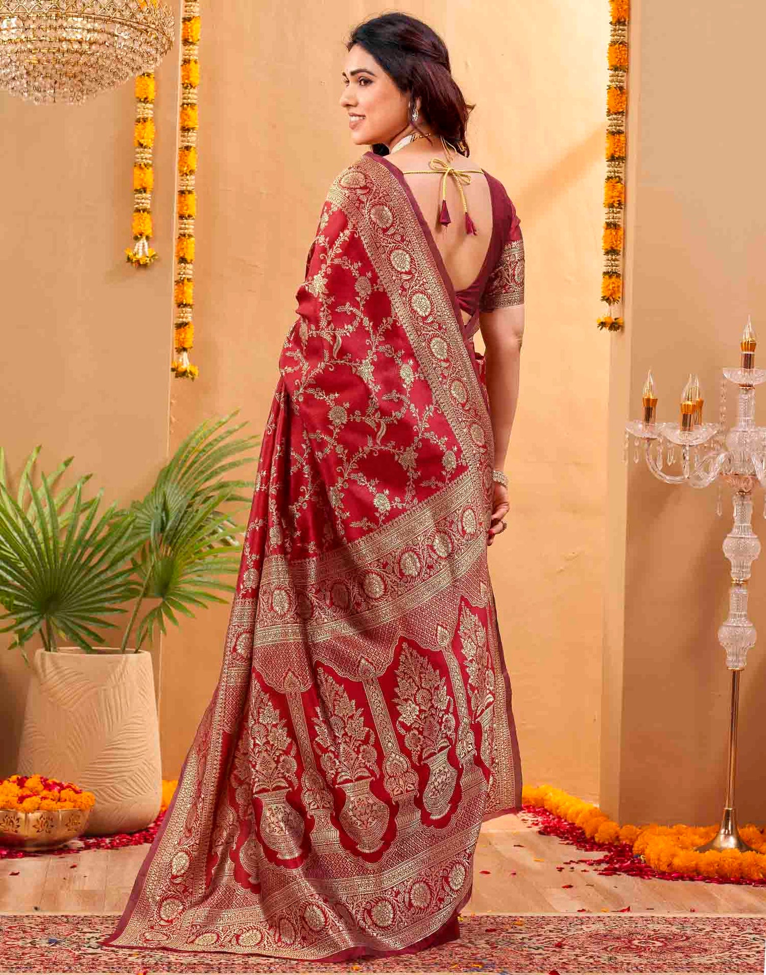 Maroon Silk Woven Banarasi Saree