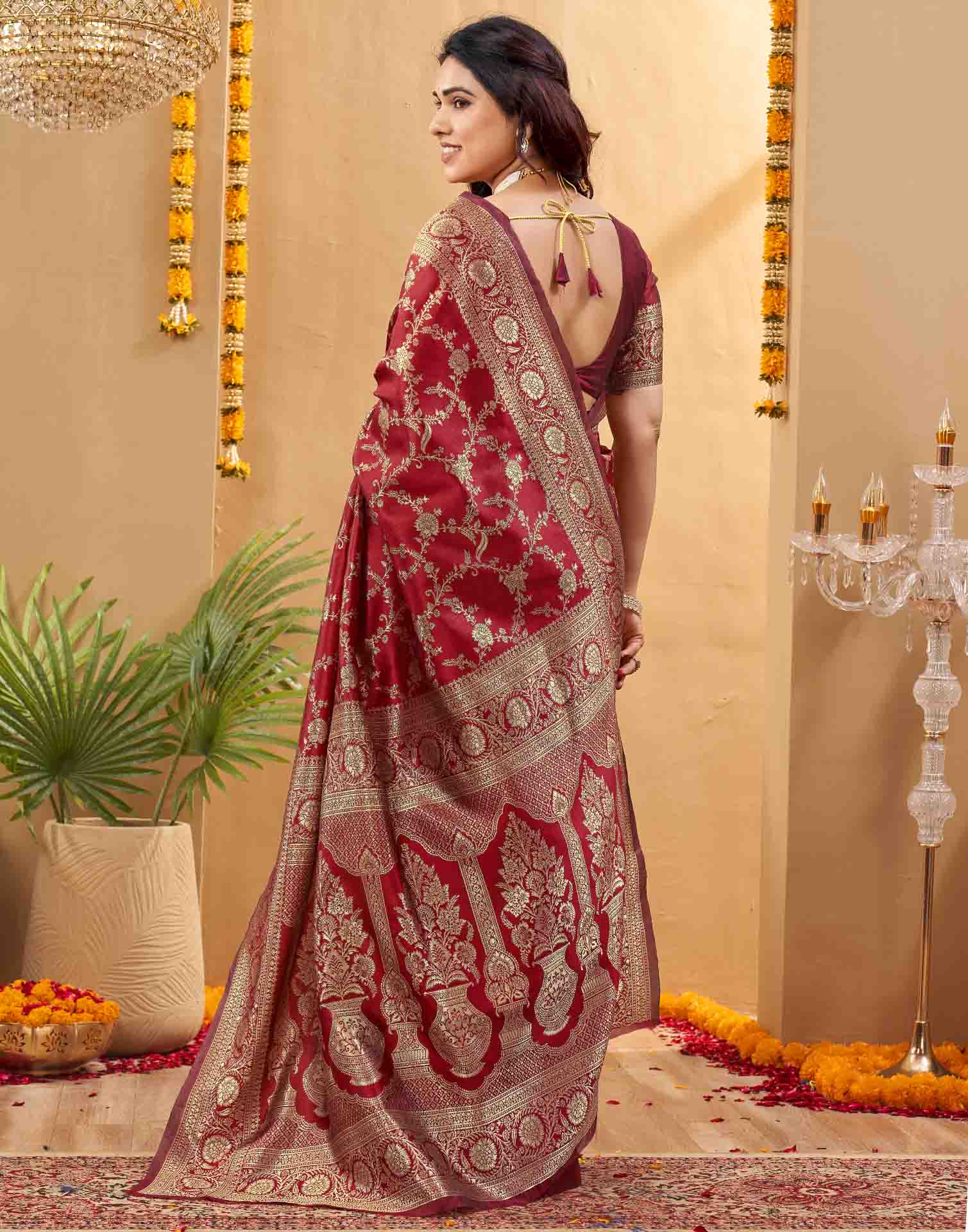 Maroon Silk Woven Banarasi Saree