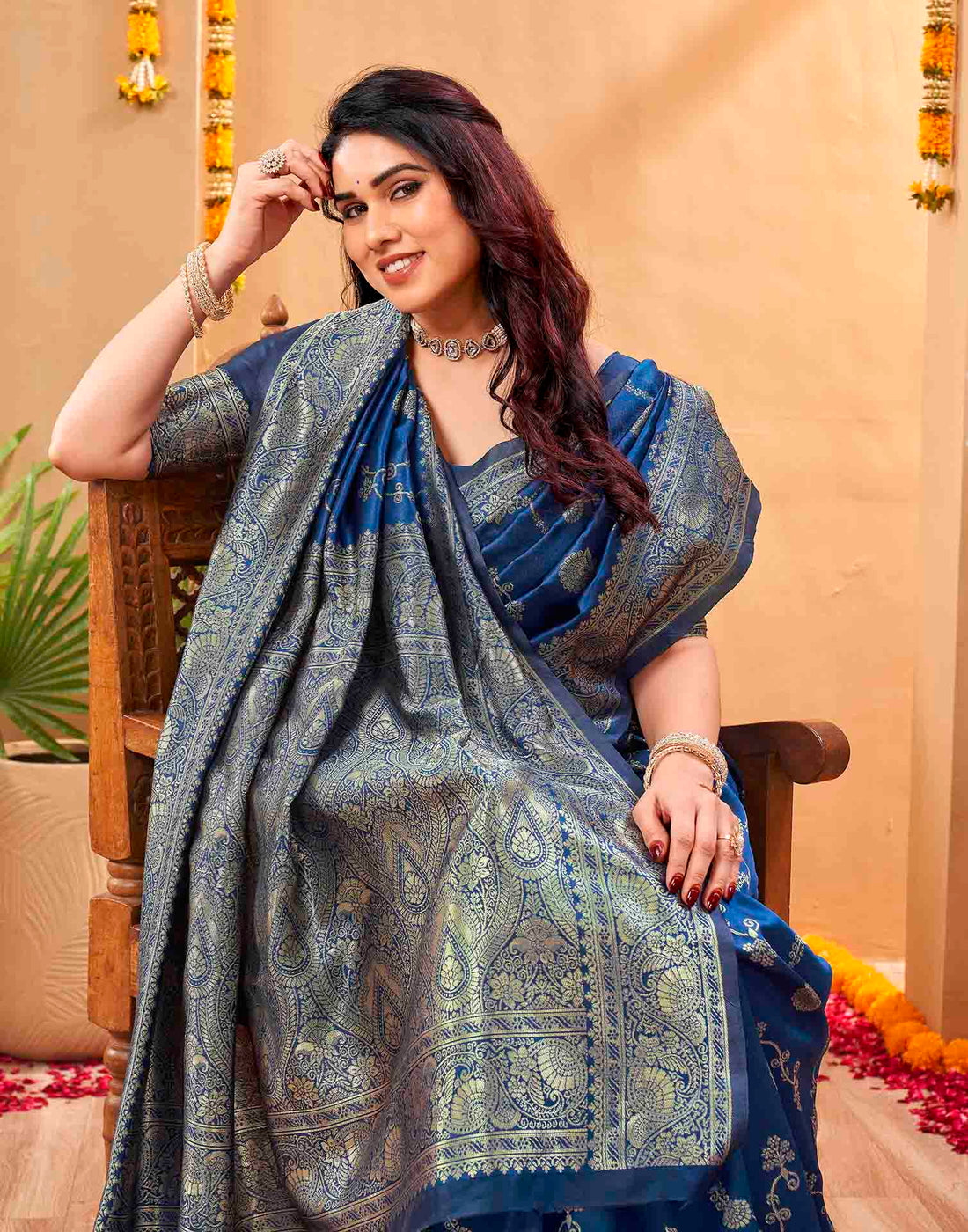 Blue Silk Woven Banarasi Saree