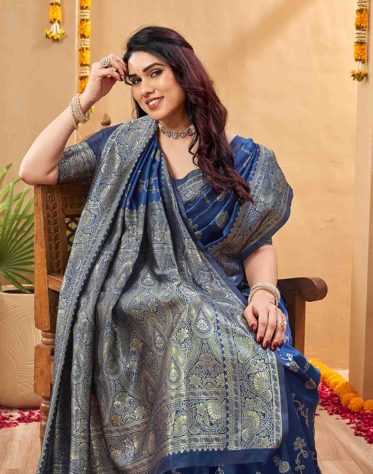 Blue Silk Woven Banarasi Saree