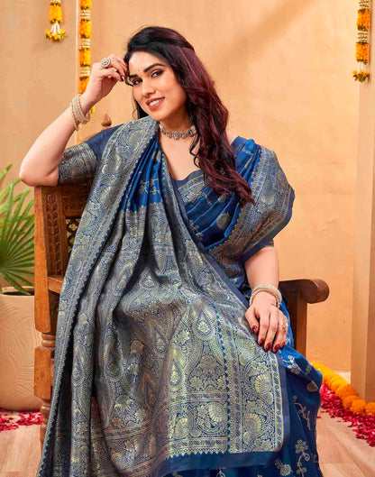 Blue Silk Woven Banarasi Saree