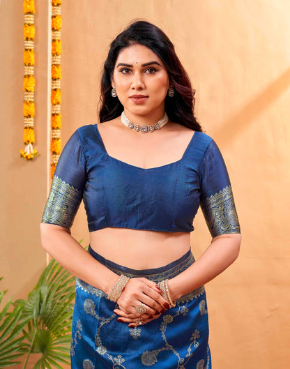 Blue Silk Woven Banarasi Saree