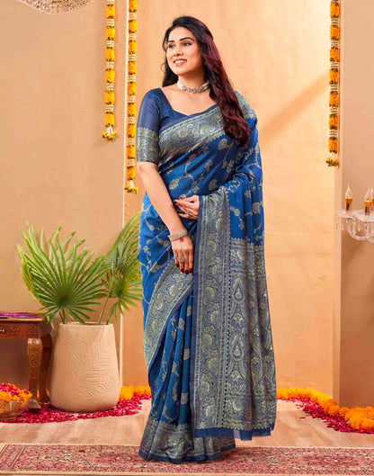 Blue Silk Woven Banarasi Saree