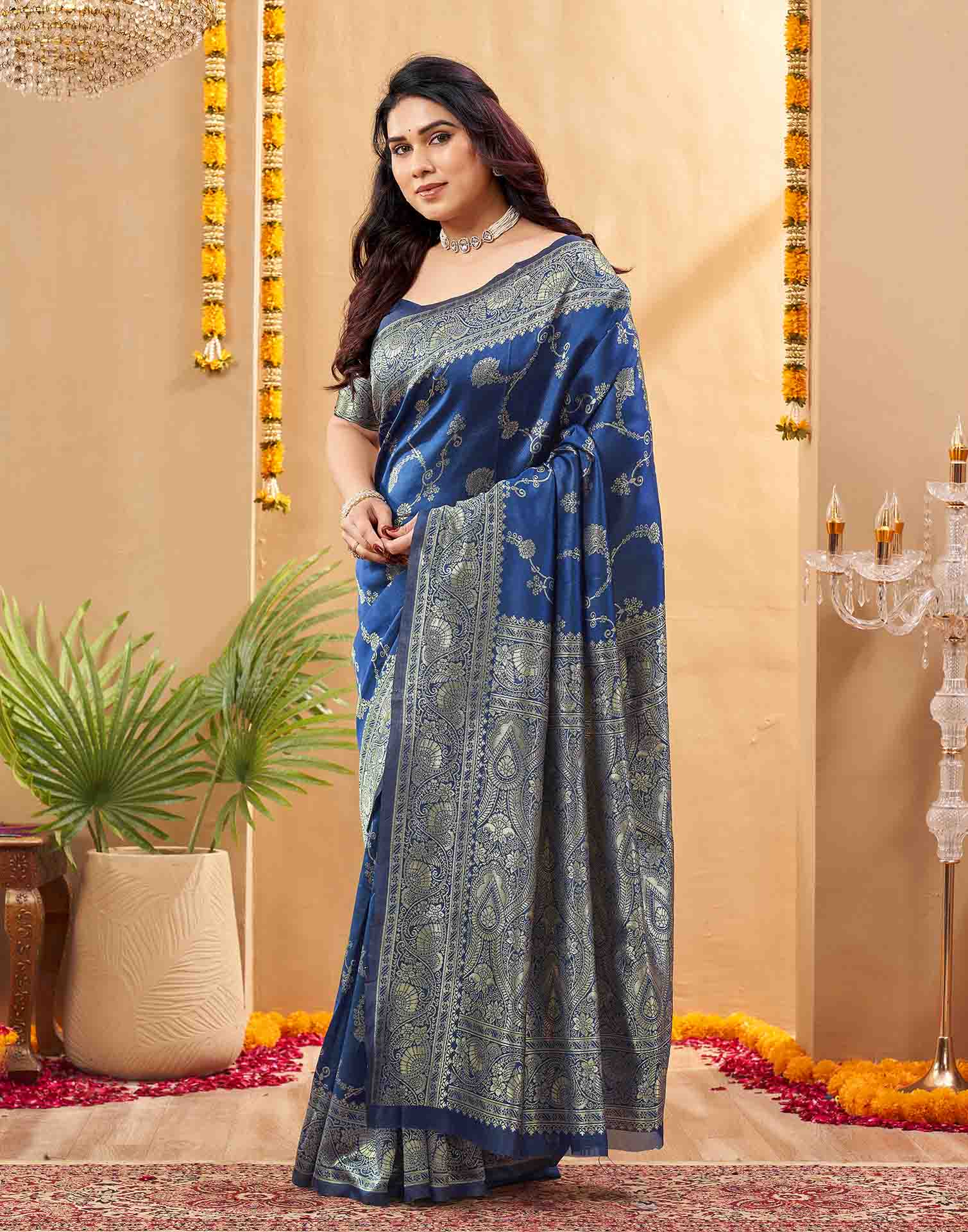 Blue Silk Woven Banarasi Saree