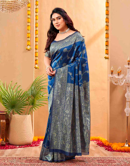 Blue Silk Woven Banarasi Saree