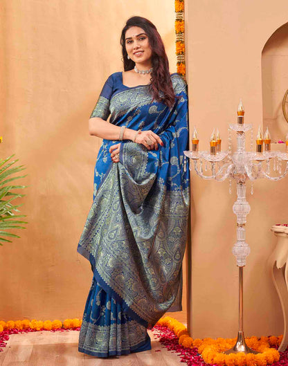 Blue Silk Woven Banarasi Saree
