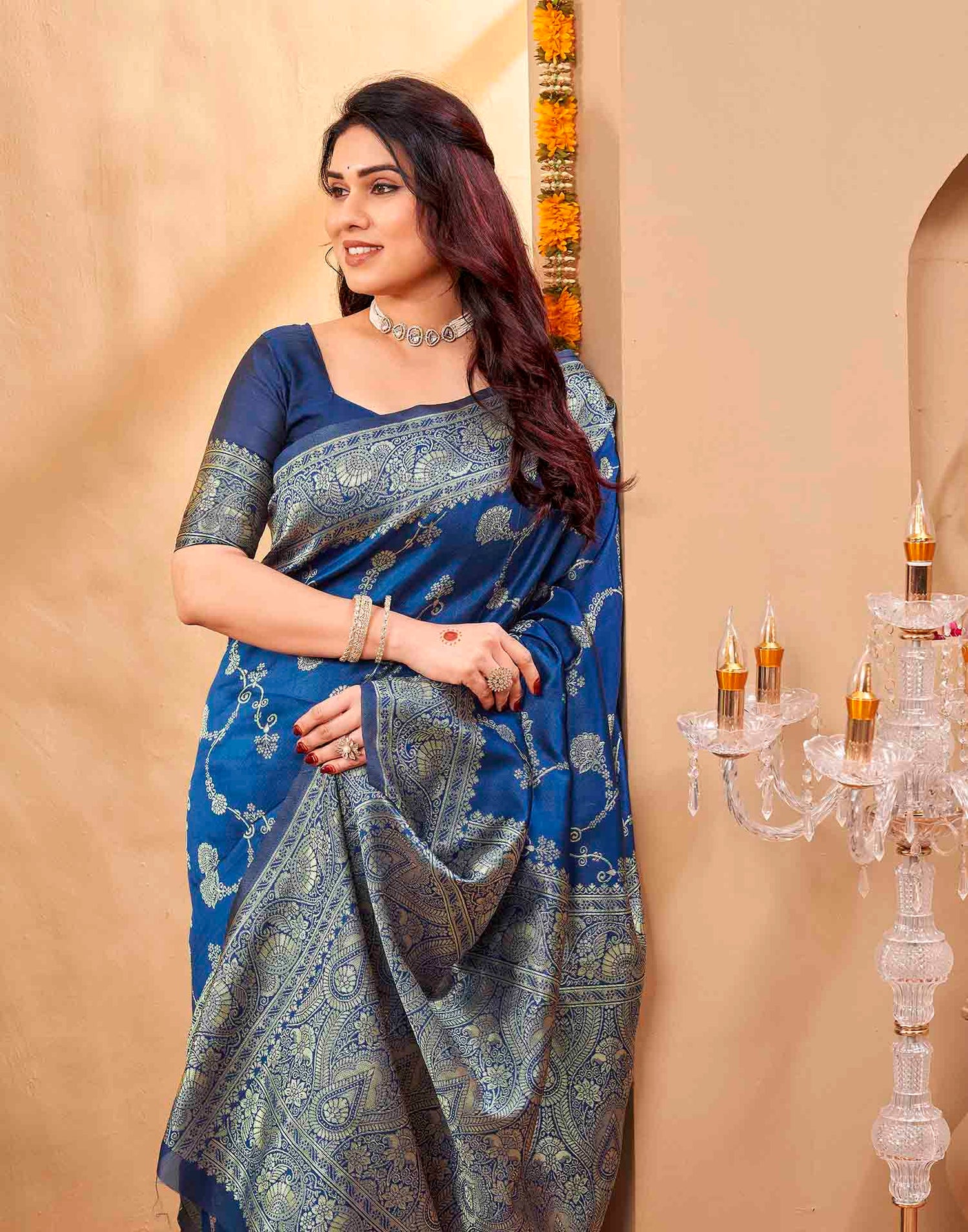Blue Silk Woven Banarasi Saree