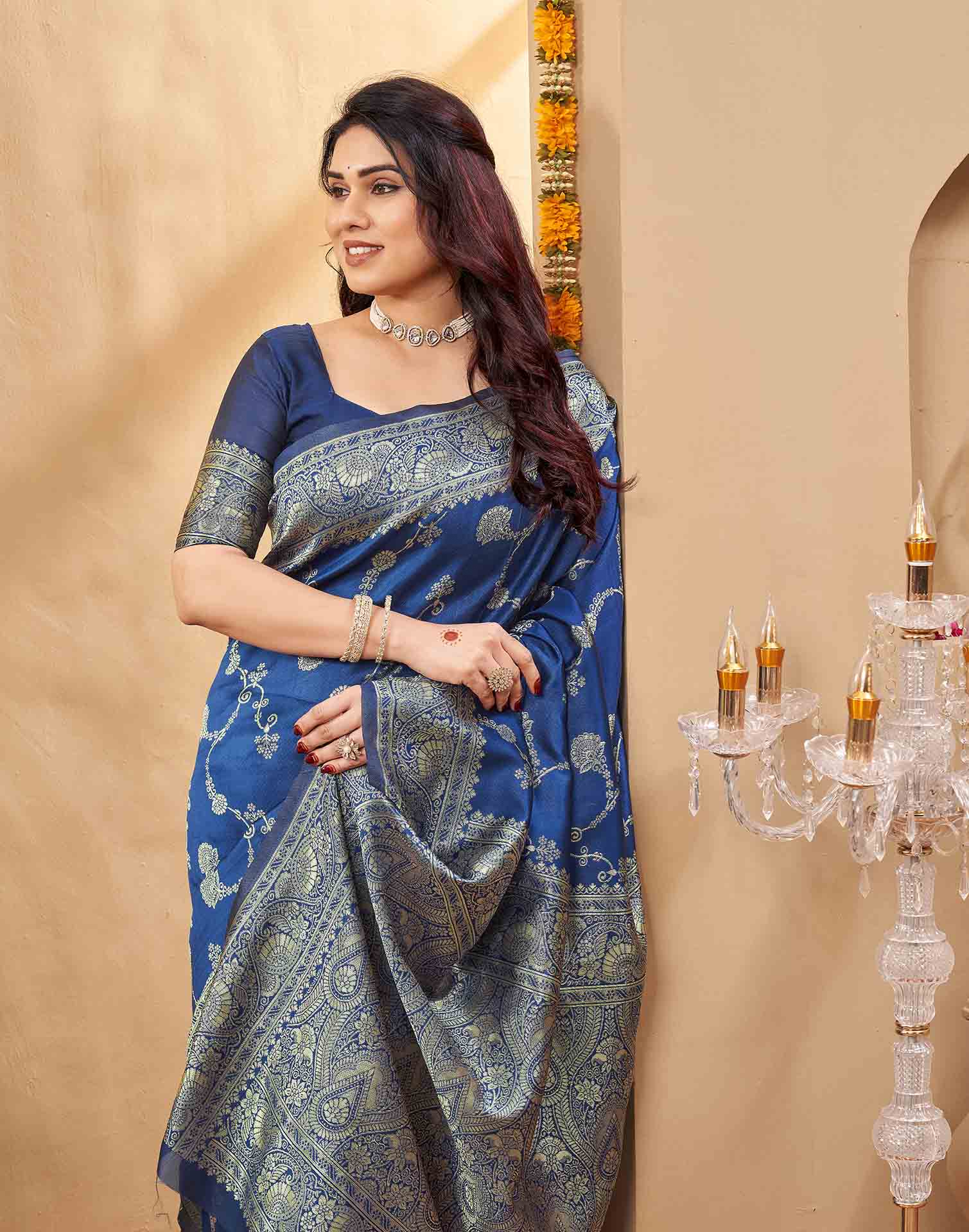 Blue Silk Woven Banarasi Saree