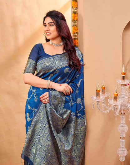 Blue Silk Woven Banarasi Saree
