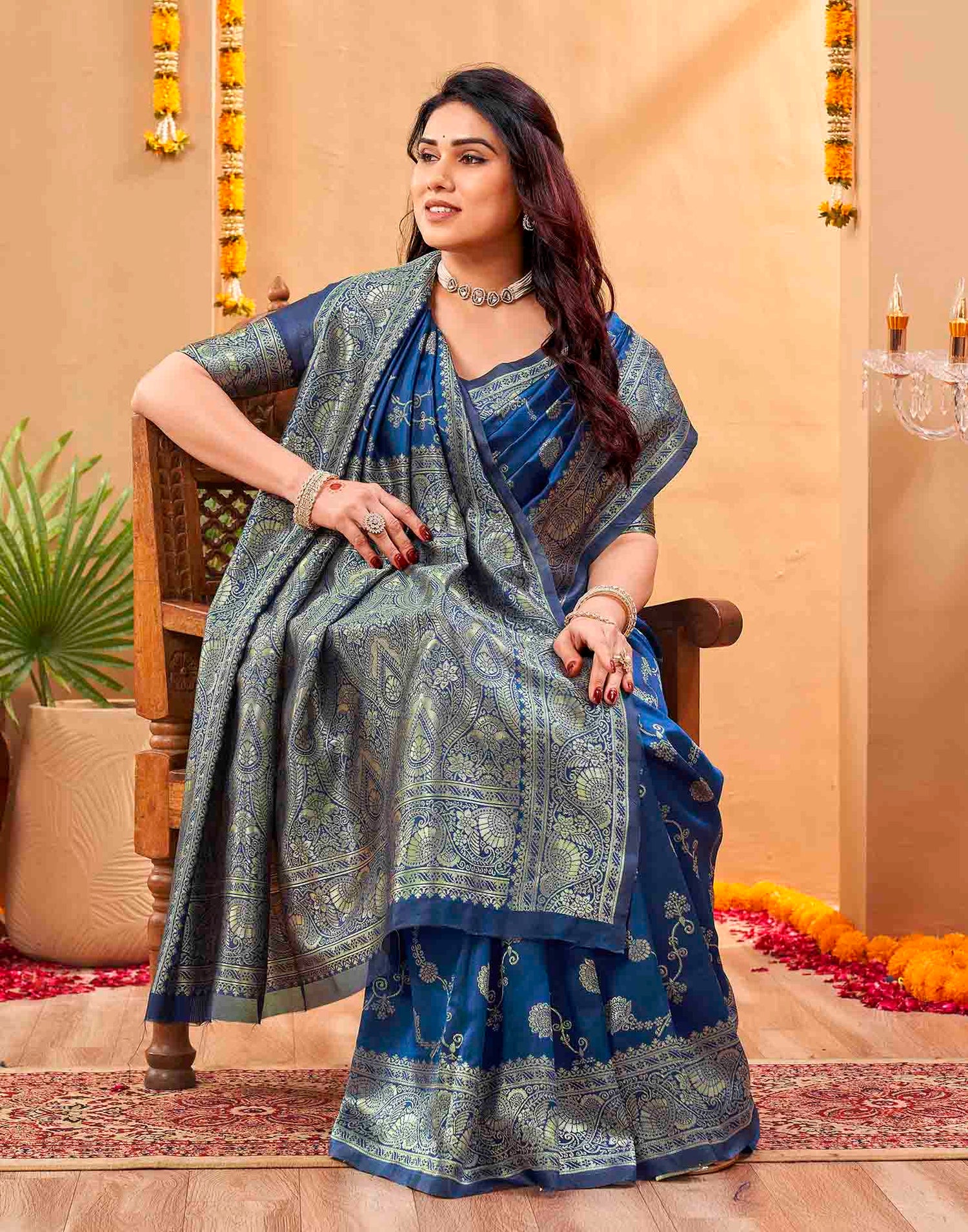 Blue Silk Woven Banarasi Saree