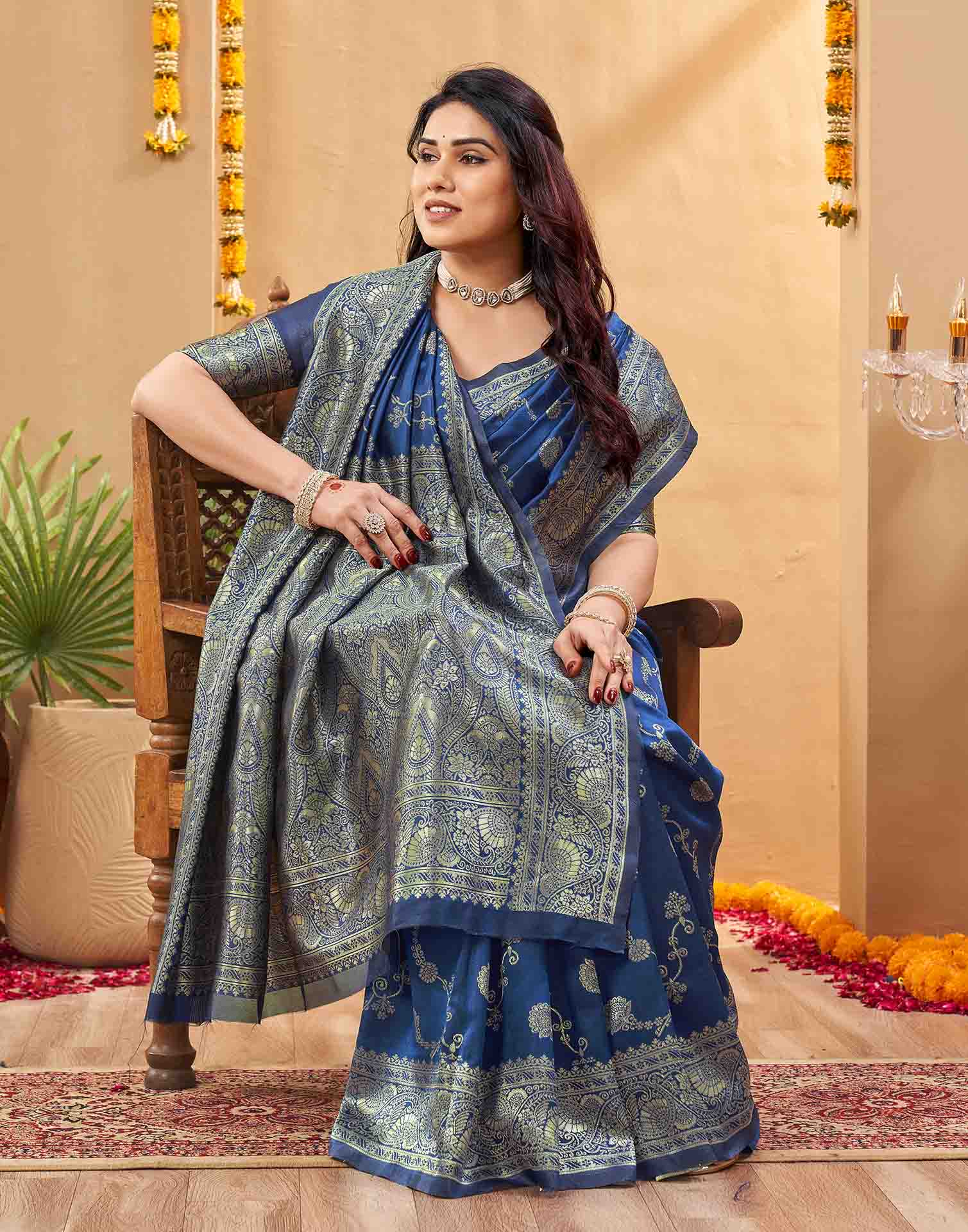 Blue Silk Woven Banarasi Saree