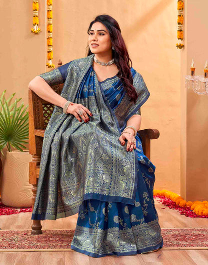 Blue Silk Woven Banarasi Saree