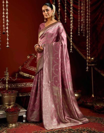 Dusty Rose Pink Silk Woven Banarasi Saree
