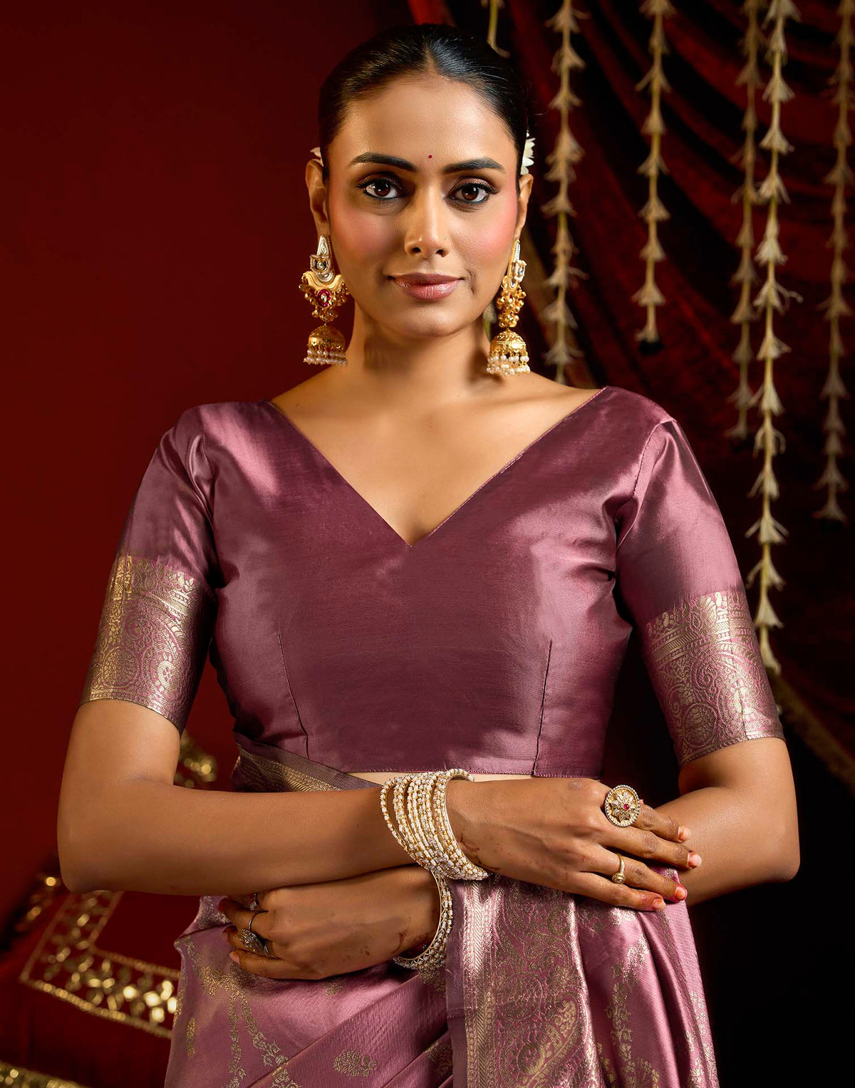 Dusty Rose Pink Silk Woven Banarasi Saree