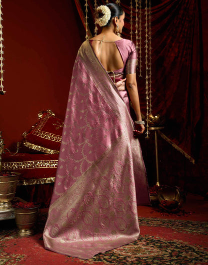 Dusty Rose Pink Silk Woven Banarasi Saree