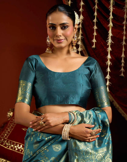 Blue Silk Woven Banarasi Saree