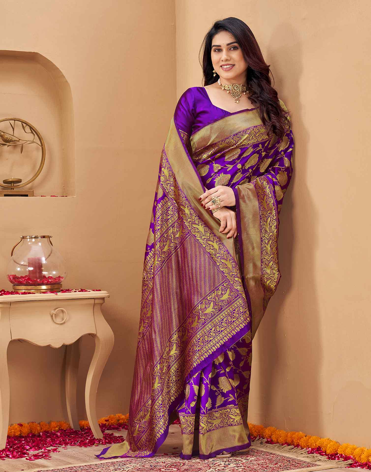 Purple Silk Woven Banarasi Saree