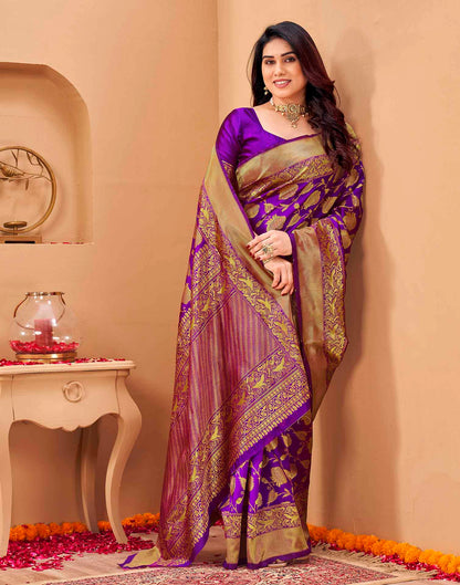 Purple Silk Woven Banarasi Saree