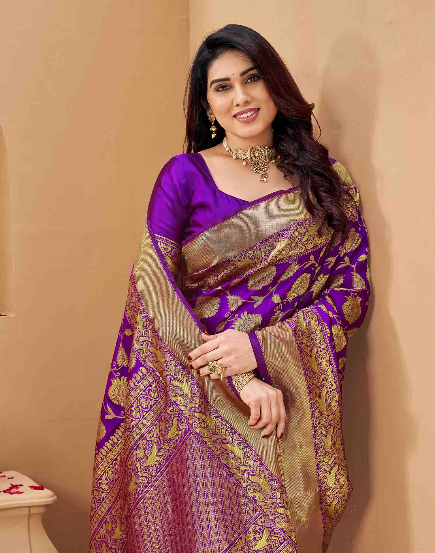 Purple Silk Woven Banarasi Saree