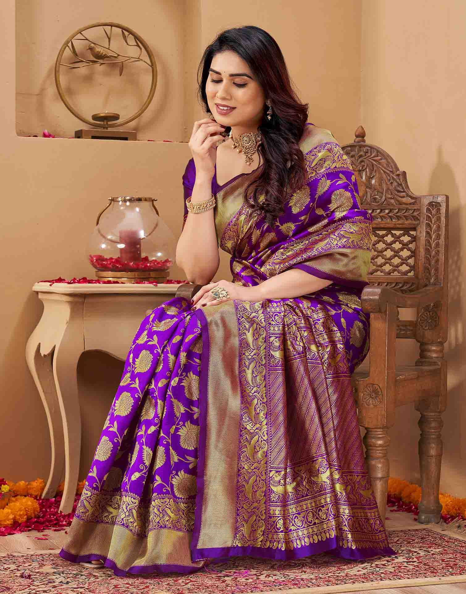 Purple Silk Woven Banarasi Saree