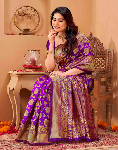 Purple Silk Woven Banarasi Saree